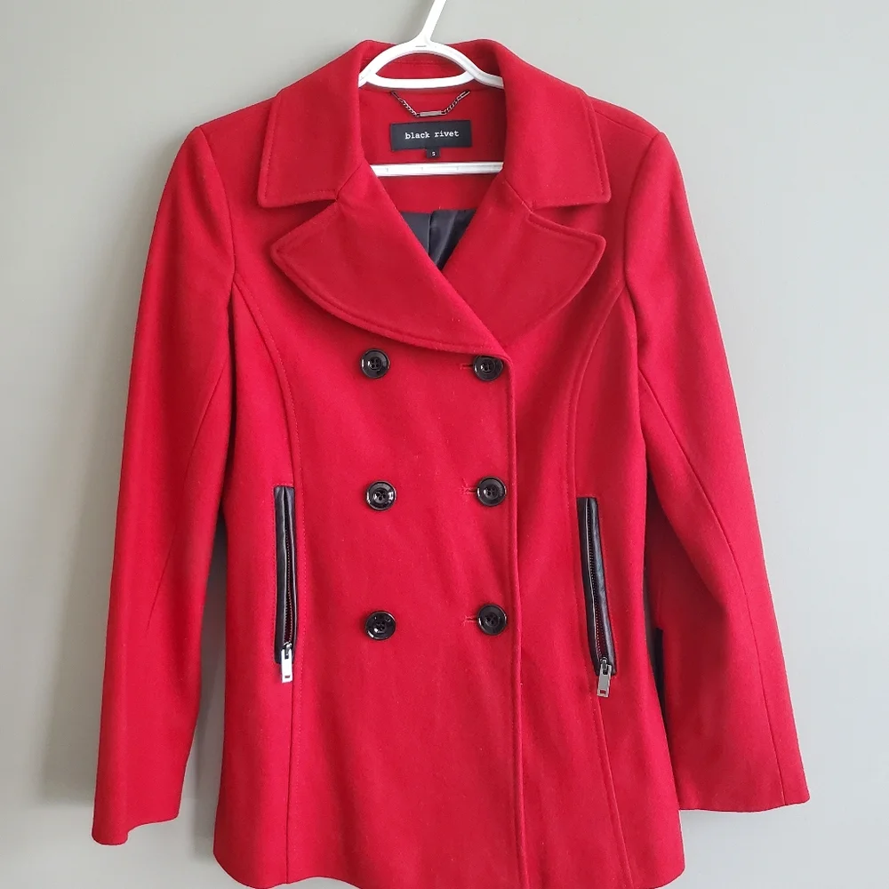 Black Rivet Women's Wool‎ Blend Button Up Peacoat in Red Size S - Picture 2 of 7